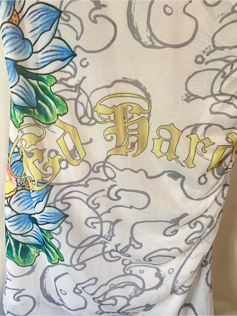 Ed Hardy Mesh Midi Dress With Koi Fish Y2K Tattoo Style Medium - Picture 4 of 5